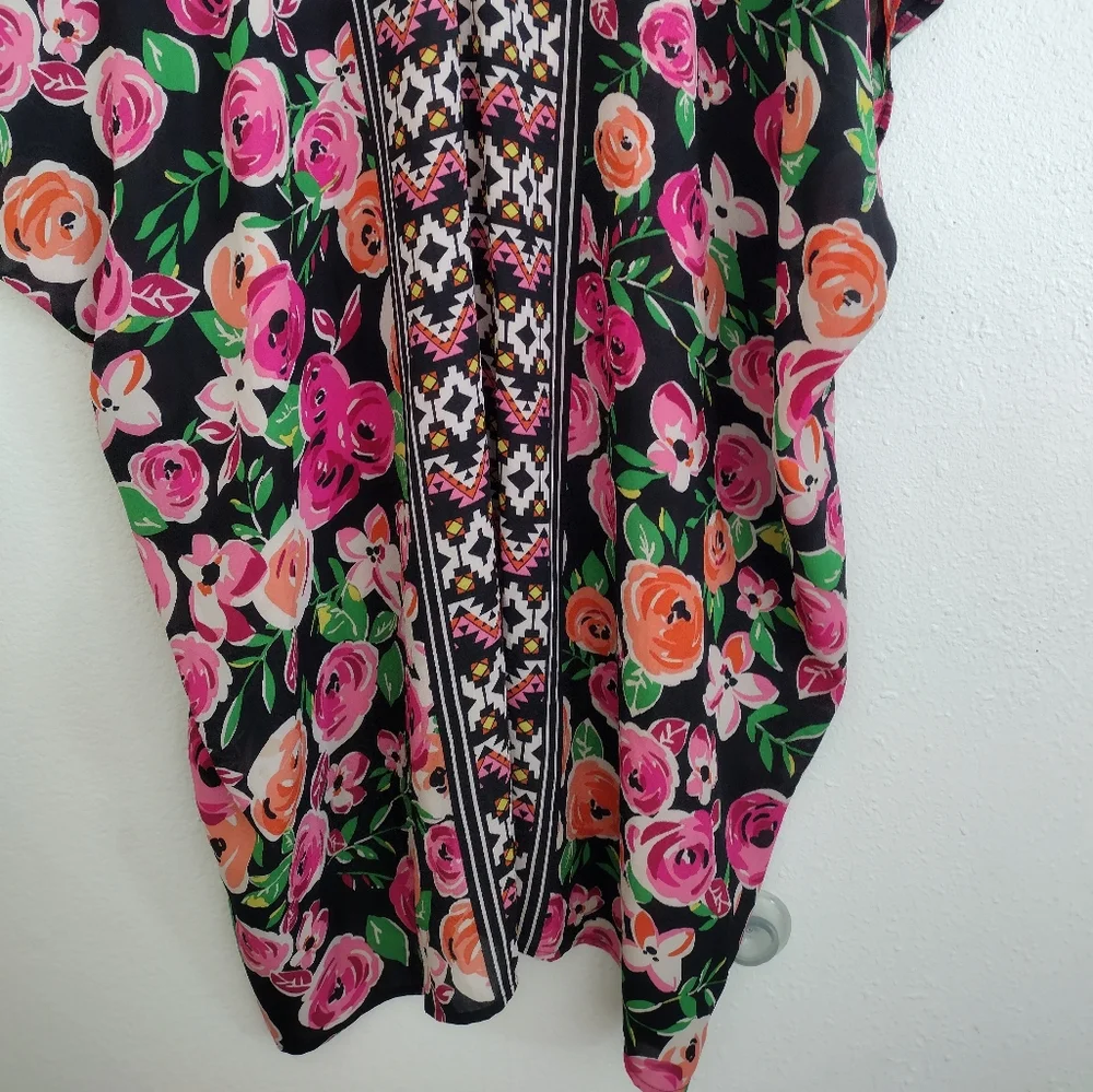Fever Pink Orange Floral Aztec Kaftan Wrap Cover Up Size Medium